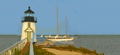 Lightouse and sail boat.